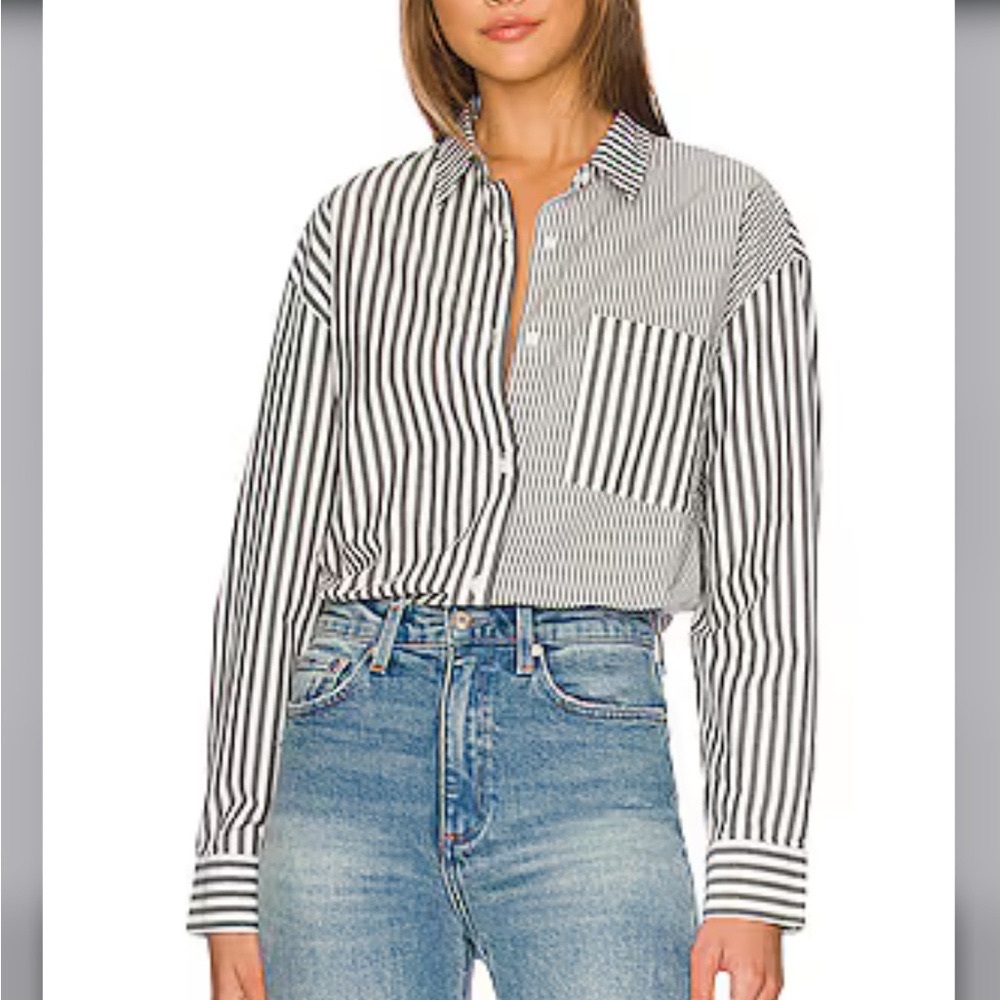 PISTOLA Millie Button Down Shirt in Noir Ecru Stripe